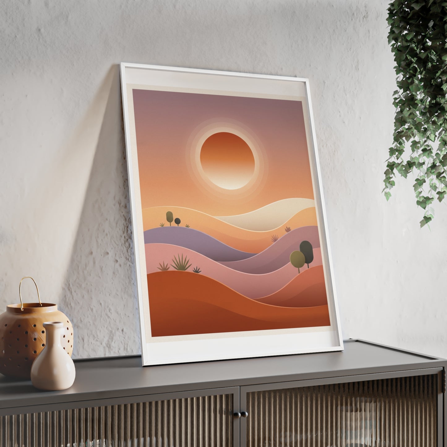 sunset-lineartFramed Poster