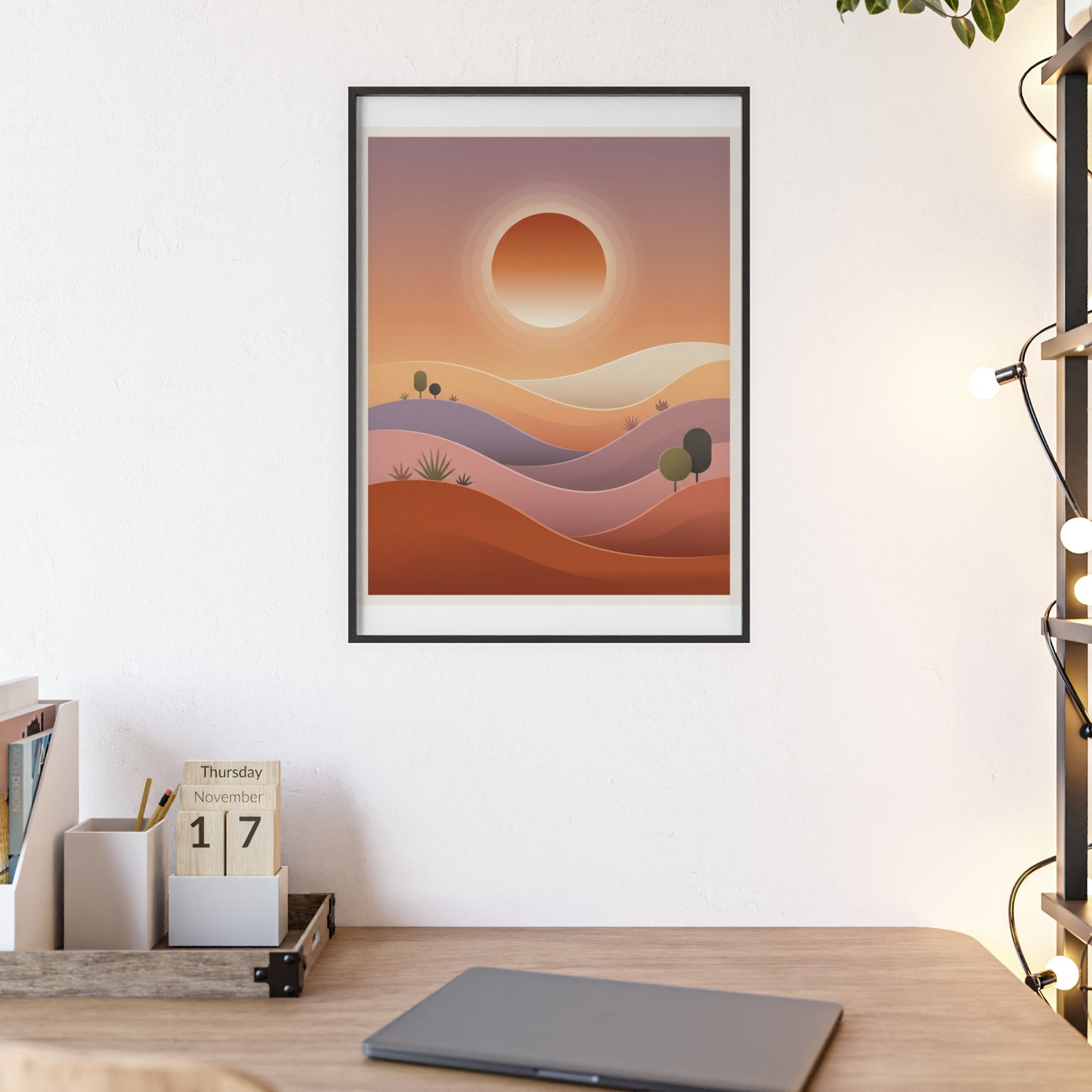 sunset-lineartFramed Poster