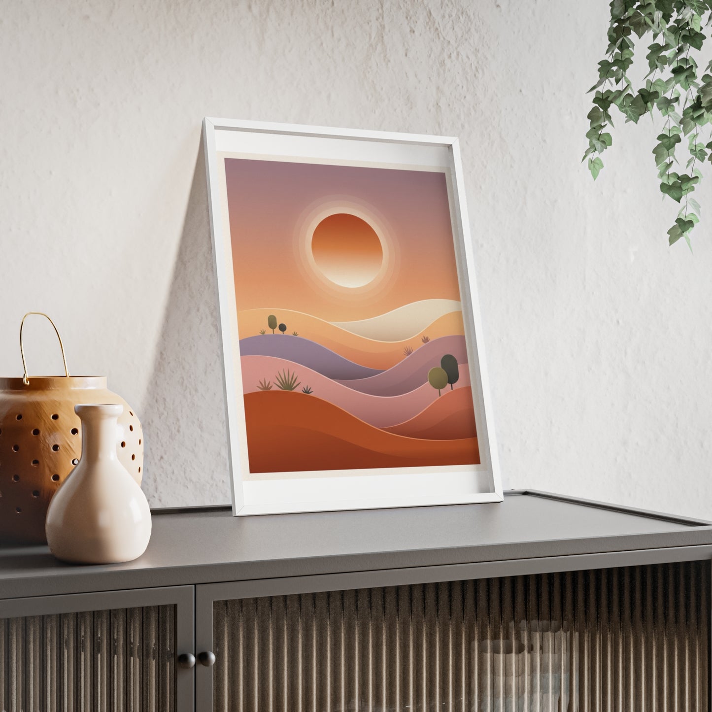 sunset-lineartFramed Poster