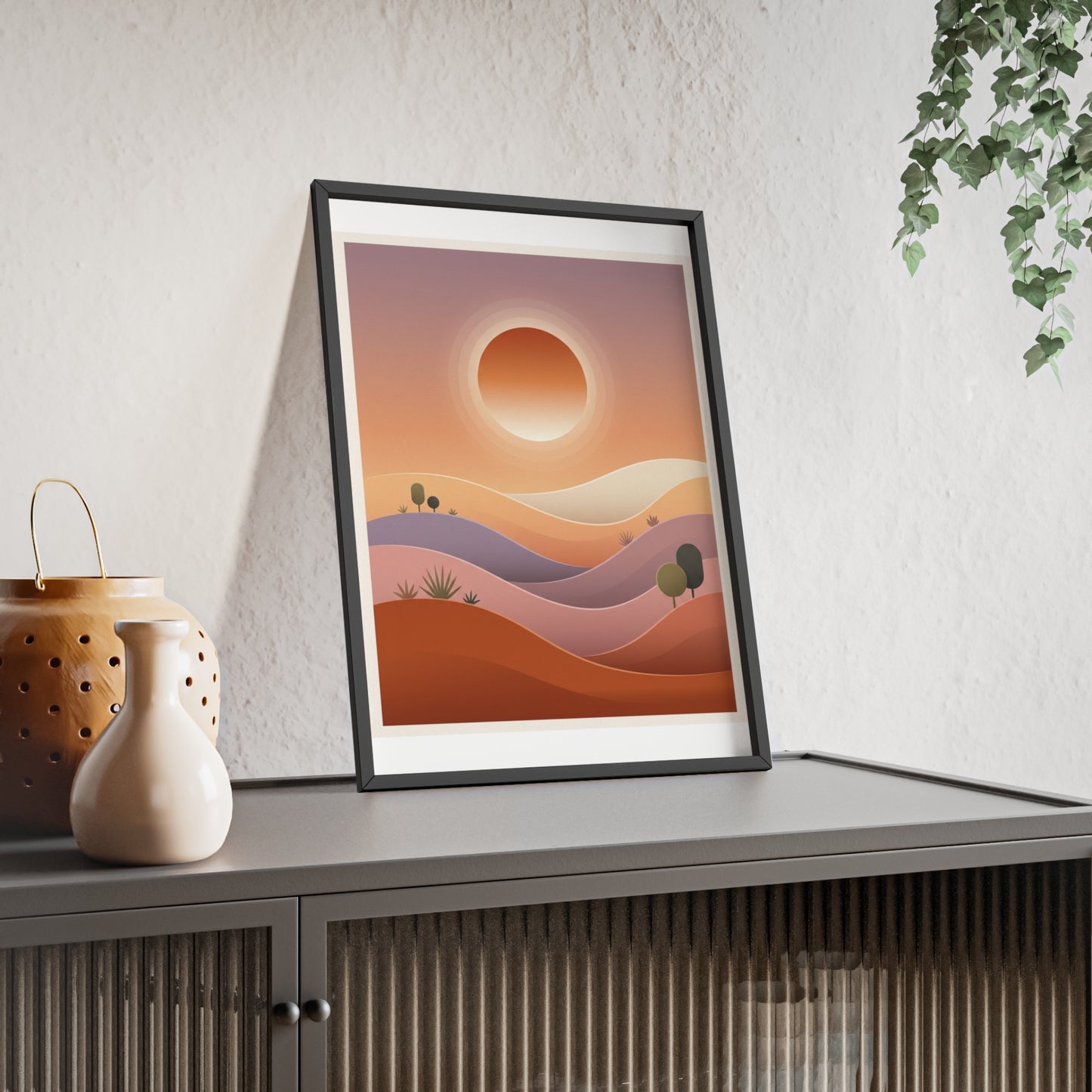 sunset-lineartFramed Poster