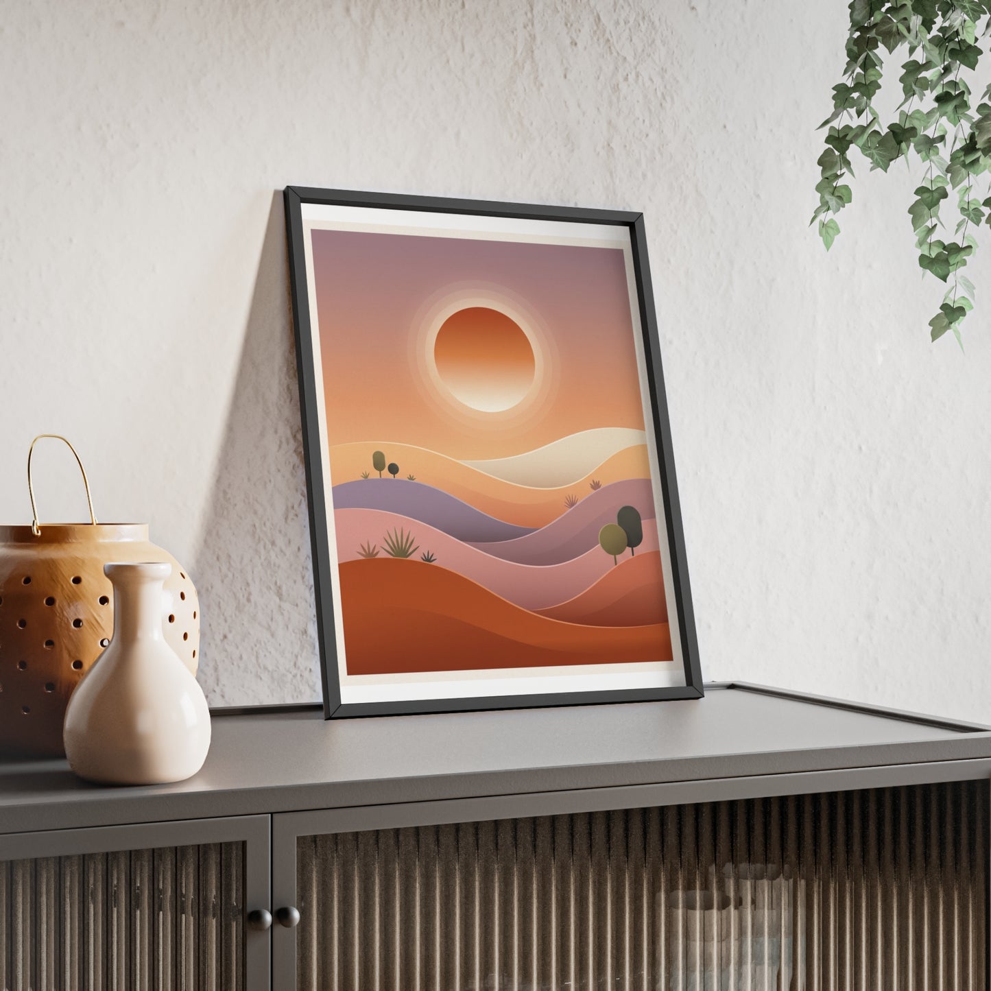 sunset-lineartFramed Poster